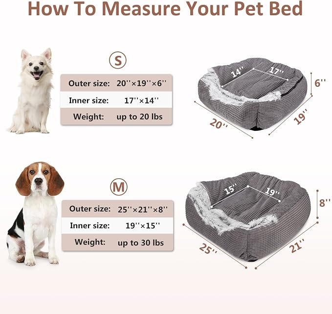 MIXJOY Dog Beds for Medium Large Small Dogs, Rectangle Cave Hooded Blanket Puppy Bed, Luxury Orthopedic Cat Beds for Indoor Cats, Warmth and Machine Washable (25 inches, Grey)