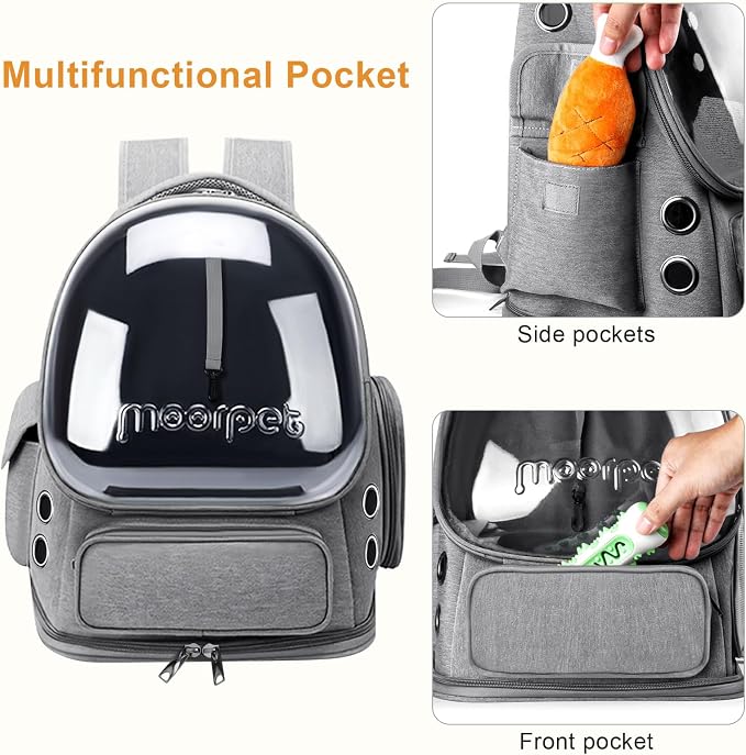 Cat Backpack Carrier, Breathable Cat Bubble Backpack Large Space Cat Carrier Backpack for Kitty Small Dog, Foldable Airline Approved Cats Backpack, Transparent Pet Travel Backpack Up to 20 lbs (Grey)