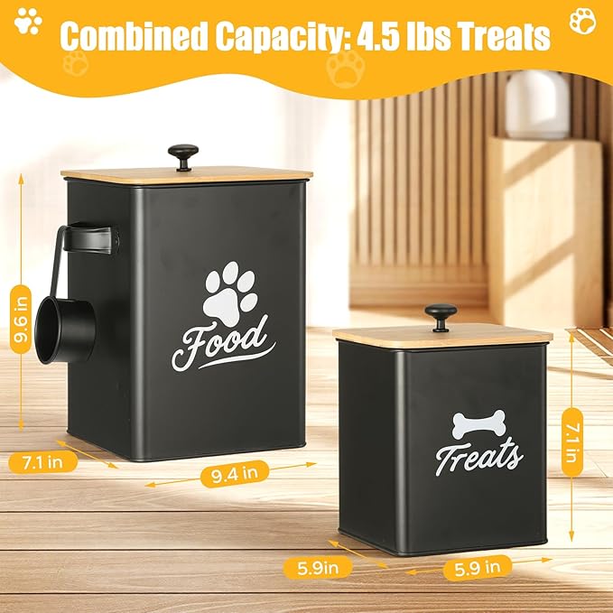 Dog Treat Containers Set, 9.4''×7.1''×9.6" Treat Jars with Lids | Set of 2, Metal Dog Treat Jars for Kitchen Countertop, Pet Food Canister Keep Snack Fresh