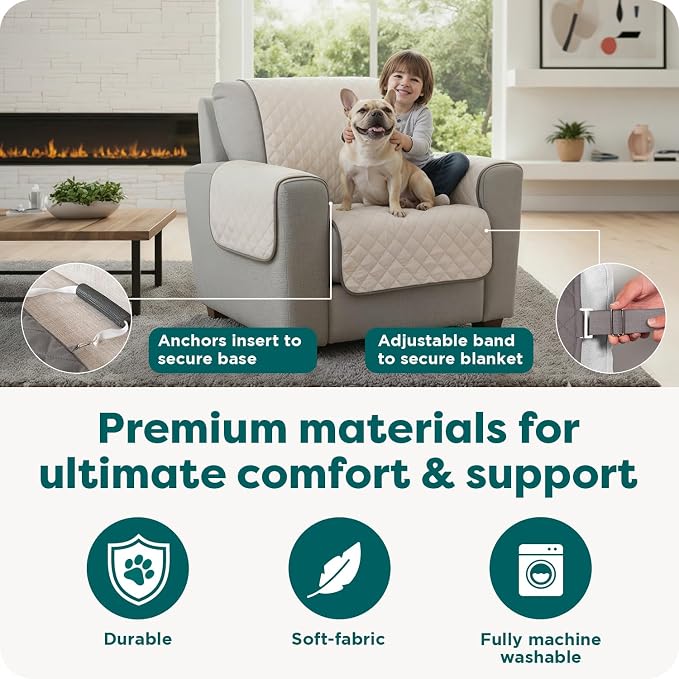 FurHaven Water-Resistant Sofa Cover for Dogs & Cats, Reversible Couch Protector with Secure Straps and Pinsonic Quilted Fabric, Machine Washable Couch Cover, Sofa Sized, Gray Mist