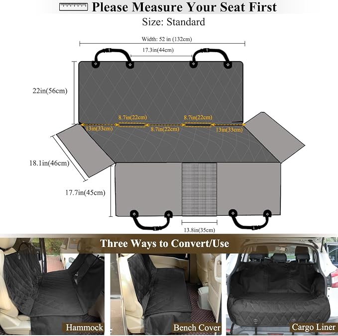 VIVAGLORY Dog Seat Cover for Back Seat, Mesh Visual Window with Extra Strap & Buckles for Safety, Heavy Duty Car Seat Covers with Side Flaps, Universal fit for Most Cars, Black S | Seat Cover for Car Suv & Truck, Back Backseat Split Hair Resistant Prot...