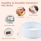 SPUNKYJUNKY Ceramic Dog and Cat Bowls 2 Pack, 5.1'' Dog and Cat Food Water Double Feeding Bowls Non-Slip for Cats and Puppy Small Sized Breed Dogs Microwave Dishwasher Safe - 13.5 OZ, 2pcs, Paw White