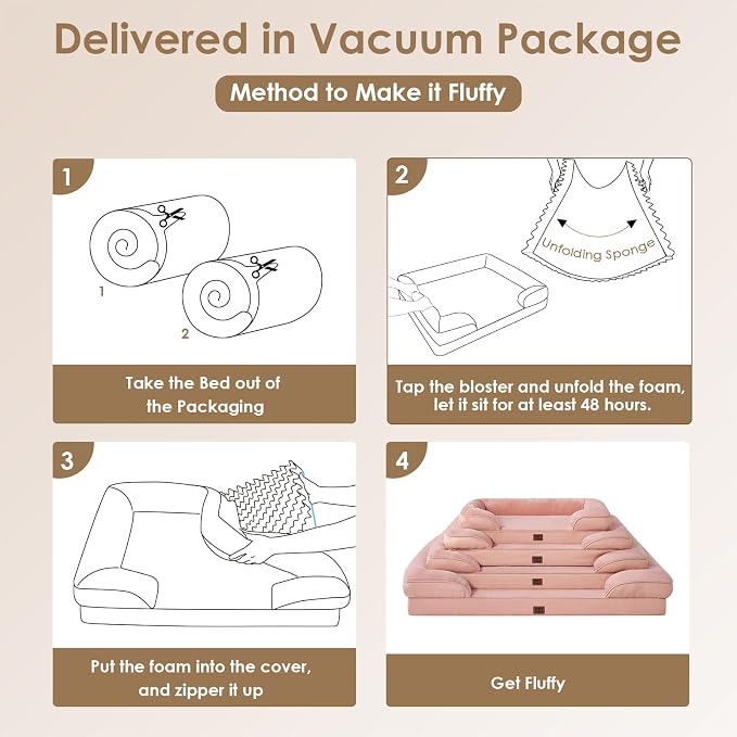 EHEYCIGA Orthopedic Dog Bed Medium Size Dog, Waterproof Washable Pet Beds | Non-Slip Bottom and Egg-Crate Memory Foam Dog Couch Bed with Washable Removable Cover, Dusty Pink