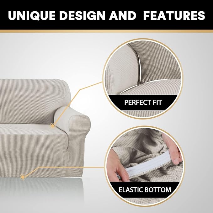 Stretch Sofa Cover Slipcover 1-Piece, Spandex Jacquard Fabric Universal Couch Cover for 3 Cushion, Washable Non Slip Sofa Cover, Pet Friendly (Large Sofa 90"-100",Island Fossi)