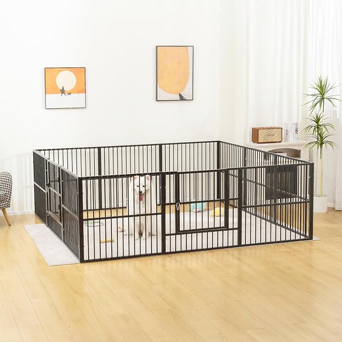 Dog Playpen 32" Height – Heavy Duty, Foldable | 25mm Steel Tubes, 40.8 lbs sturdy frame, rubber non-slip feet, indoor outdoor, Small Medium Dogs