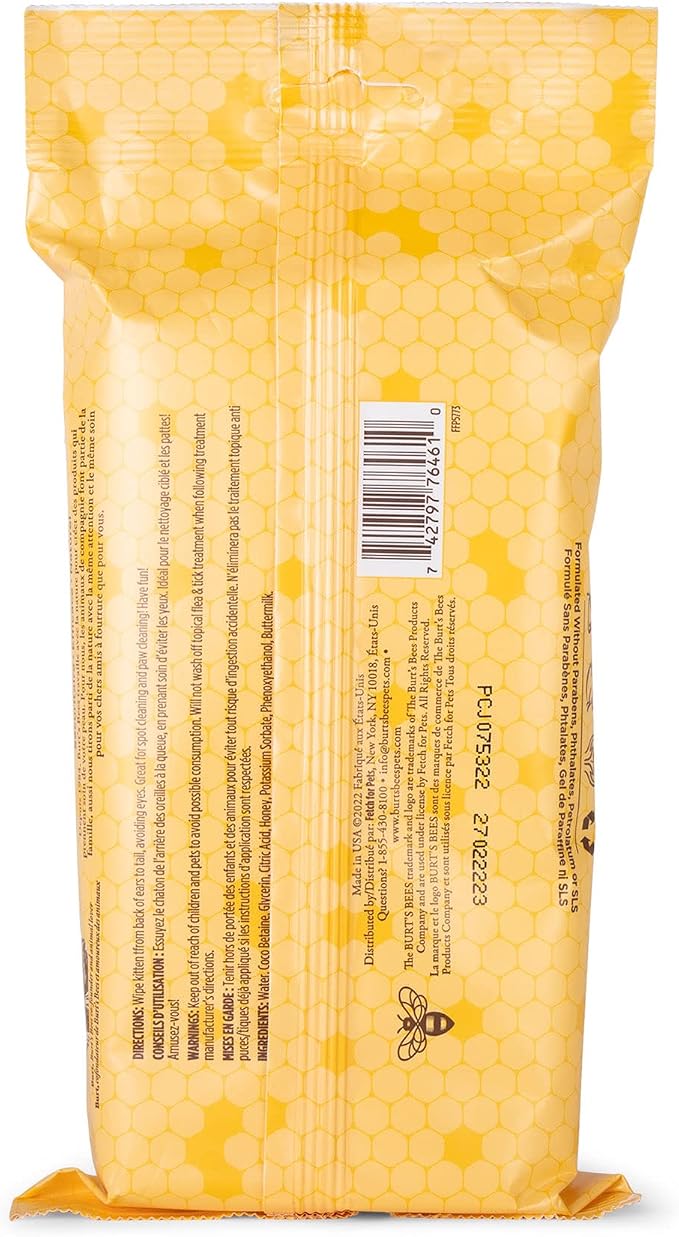 Burts Bees for Pets Kitten Grooming Wipes with Buttermilk, 50 Count, 6-Pack | Waterless bath wipes clean face, paws, tail, and coat, gentle alternative to bathing for indoor cats