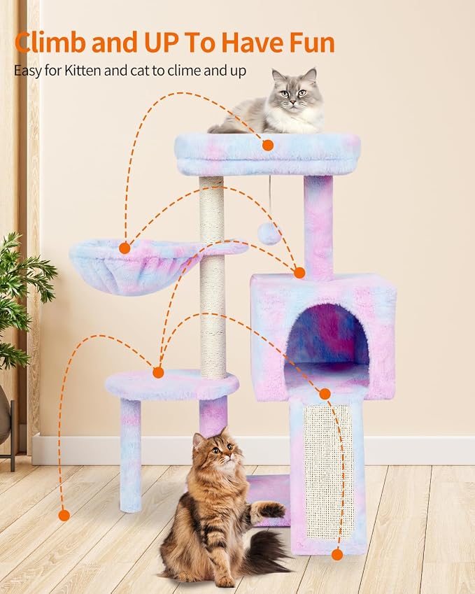 FISH&NAP Cute Cat Tree Kitten Cat Tower for Indoor Cat Condo Sisal Scratching Posts with Jump Platform Cat Furniture Activity Center Play House Rainbow | FISH&NAP For Indoor with Jump Platform Activity Center Rainbow