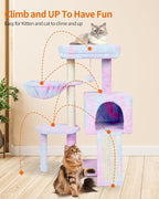 FISH&NAP Cute Cat Tree Kitten Cat Tower for Indoor Cat Condo Sisal Scratching Posts with Jump Platform Cat Furniture Activity Center Play House Rainbow | FISH&NAP For Indoor with Jump Platform Activity Center Rainbow
