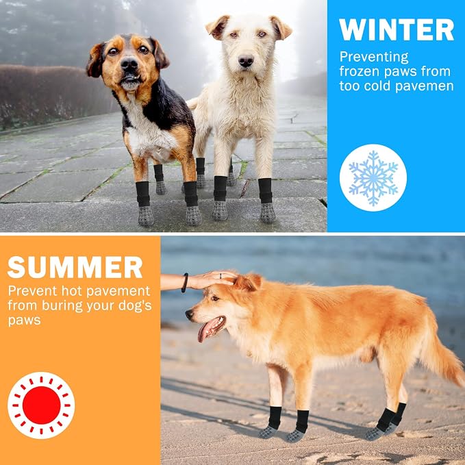 SCENEREAL Dog Socks to Prevent Licking Paws for Hot/Cold Pavement Anti Slip, Dog Shoes for Hardwood Floors, Dog Boots & Paw Protectors with Grippers for Small Medium Large Senior Dogs