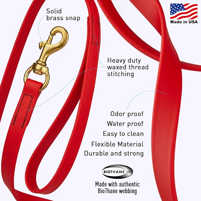 Viper Biothane K9 Working Dog Leash Waterproof Lead for Tracking Training Schutzhund Odor-Proof Long Line with Solid Brass Snap for Puppy Medium and Large Dogs, 33ft Cherry Red