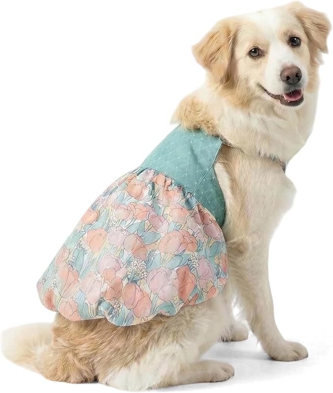 FLAdorepet Large Dog Dress Birthday Easter Outfits Summer Dog Clothes,4XL | Prefect for Wedding Holiday Spring;For Medium Large Giant Dog;Pitbull Labrador Rottweiler;Soft Fabric;Tulip Floral Print