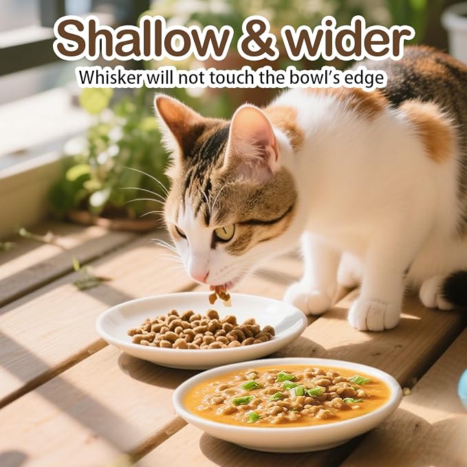 Cat Food Bowl Set of 3, Ceramic Cat Bowls, Anti Whisker Fatigue Cats Bowl Set,5.9 Inches Shallow Wide Kitten Plates for Wet/Dry Food, Indoor Pets (Fish Bone)