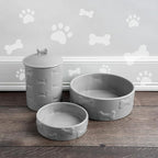 Ceramic Pet Treat Jar with Airtight Lid for Dogs, Cats, Puppies and More, Chic Kitchen Countertop Container for Cookies, Biscuits and Treats (Manor, Grey, 1.4 Qt)