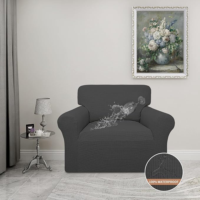 Easy-Going 100% Waterproof Oversized Chair Couch Cover, Stretch Sofa Cover | Dual Waterproof Sofa Slipcover, Leakproof Furniture Protector Against Stain Spill from Kids, Pets, Dog, Dark Gray