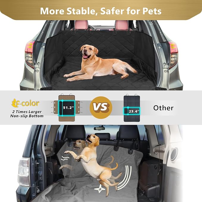 F-color SUV Cargo Liner for Dogs - Trunk Cover with Bumper Flap Protector | Waterproof Pet Cargo Cover with Side Flaps, Non-Slip Trunk Mat, Rear Dog Car Seat Cover Prevents Scratches Pet Hair Mud Dirt