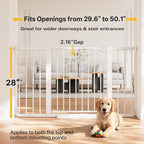 InnoTruth 29.6-50.1 in Extra Wide Baby Gate for Stairs and Doorways, White | Indoor Metal Dog Gate for Pets, Auto Close 2 Way Swing Walk Through Door, Double Lock & Y-Bolts, Pressure or Hardware Mount