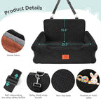 XIEEAOZEE Dog Car Seat for Large/Medium Dogs Up to 55 Lbs, Soft Fabric Car Dog Bed Filling Memory Foam, Removable and Washable Pet Booster Carseat with 2 Safety Leashes, Thick Cushion (Black)