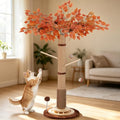 46" Extra Tall Cat Scratching Post with Toy for Large and Adult Indoor Cats | Sisal Cat Scratcher Tree with 3D Leaves for home decor, Hanging Plush Ball, Stable 3-Layer Wooden Base with Ball Track Toys