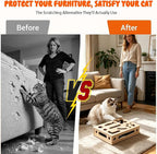 Cat Scratch Puzzle Enrichment Box, Large Cat Nail File Box with Sandpaper | Cat Claw Care, Cat Puzzle Toy Box Sturdy Wood with 3 Small Balls | Stress-Free Alternative to Nail Trimming