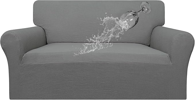 Easy-Going 100% Waterproof Oversized Loveseat Cover, Couch Cover for Sofa | Dual Waterproof Sofa Cover, Stretch Jacquard Sofa Slipcover, Leakproof Furniture Protector for Kids Pets Dog, Grey