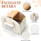 Dog Carrier Purse, Pet Carrier, Foldable Waterproof Premium Leather Pet Travel Portable Bag for Cat and Small Dog Home & Outdoor Small Beige