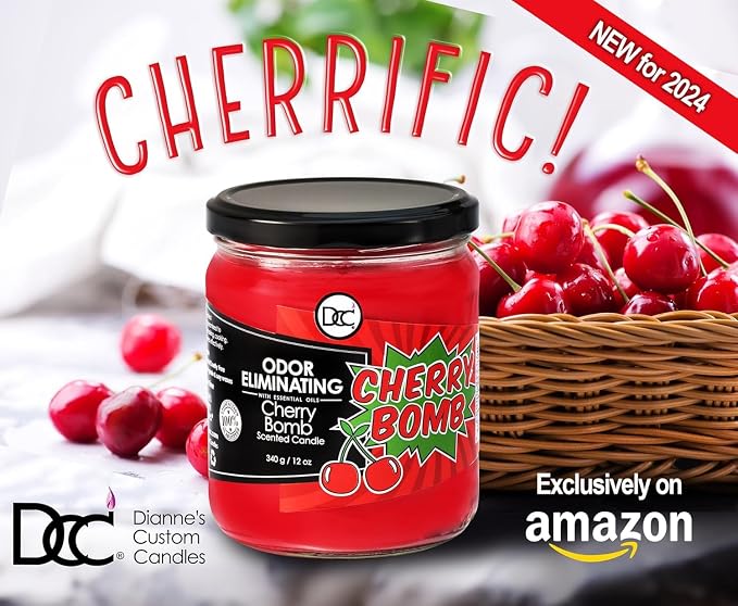 Cherry Bomb Two Pack Odor Eliminating Highly Fragranced Candle - Eliminates 95% of Pet, Smoke, Food, and Other Smells Quickly - Up to 80 Hour Burn time - 12 Ounce Premium Soy Blend