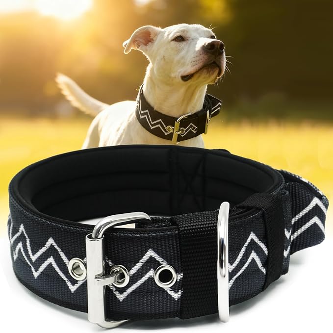 Dog Collar for Large Dogs,2 in Wide Heavy Duty,Pressure-Relief Padded, E-L | Professional Protection for Large and Giant Breeds,Handle for Control,Stainless Steel Buckle Ultra Safety,23-26 in