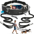 Hands Free Double Dog Leash for Two Dogs,240LB Heavy Duty Retractable with Partitioned Pouch Adjustable Waist for Walking Running Jogging Hiking Biking Training for Medium/Large(Not for＜25LBS)