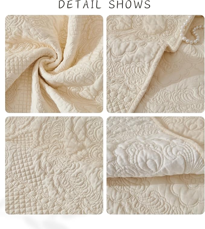 Luxury Vintage Cotton Embroidery Sofa Cover Soft Farmhouse Seat Cushion Cover Floral Quilted Sectional Couch Cover Anti-Slip Sofa Slipcovers Furniture Protector for Dogs Cats (Beige,28"x28")