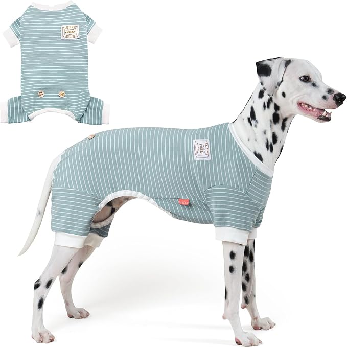 KYEESE Dog Pajamas Striped Clothes Pet PJS Lightweight Doggie Jammies 4 Legs Outfit Soft Dog Pajamas Cozy Pet Clothes Onesie Comfortable PJS for Medium Dogs Doggie Onesie,Green Striped, XX-Large