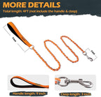 S-ETOVUS-Chain Dog Leash, Bite-Proof Metal Leash, with Padded Handle Orange | Three Sizes 7.25FT/5.2FT/4FT, Woven From Nylon Rope And Chain, Durable And Bite-Resistant, Comfortable With Padded Handles