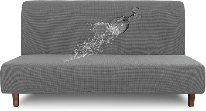 Easy-Going 100% Waterproof Futon Cover, Stretch Futon Slipcover Medium | Dual Waterproof Armless Futon Couch Cover, Leakproof Sofa Bed Furniture Protector for Kids Pets Dog Cat, Grey