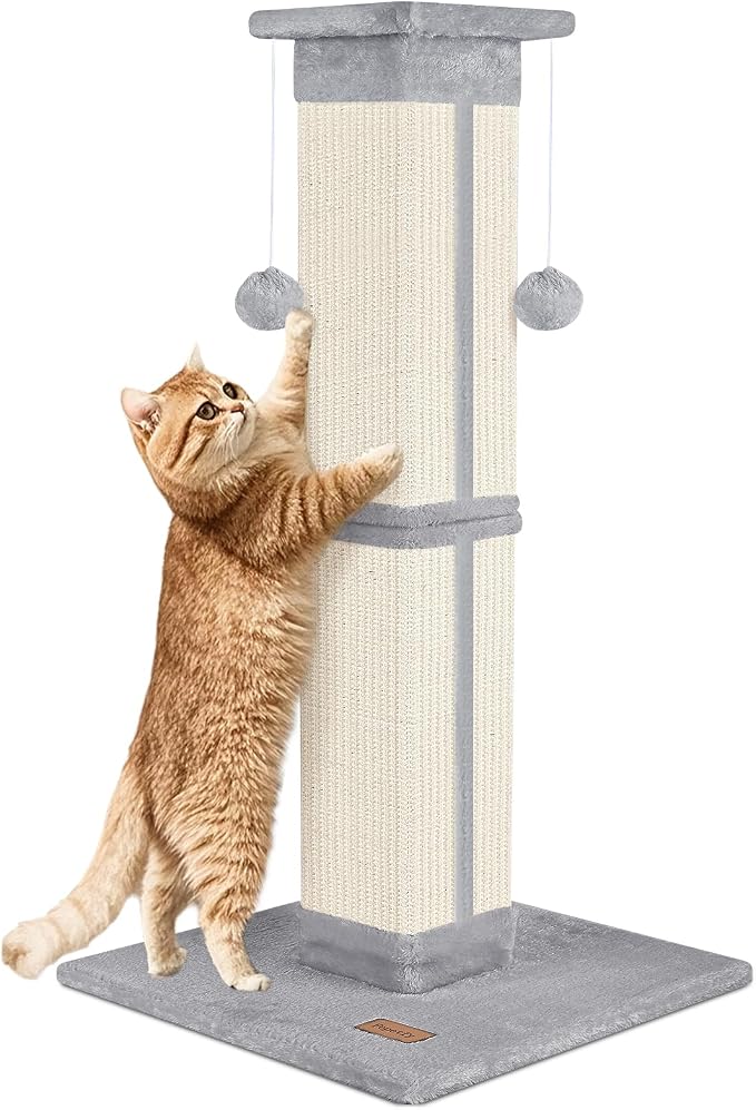 Cat Scratching Post 33 inch for Indoor Cats, High Cat Scratch Post Grey, Cat Tree for Full-Body Stretching, Protect Your Furniture