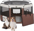 DONORO Dog Playpen Portable Pet Play Pens for Small Dog/Cat/Rabbit/Chicks, Cat Playpen Indoor/Outdoor with Carring Case, Removable Zipper Top and Bottom (Brown, Small (28"x28"x14"), 8)