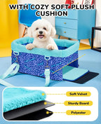 BurgeonNest Center Console Dog Car Seat for Small Dogs, Puppy Cat Car Seat Booster with Soft Cushion Safety Belt, Seats Safe & Cozy Metal Frame Armrest Dog Booster Pet Under 11 lbs (Word)