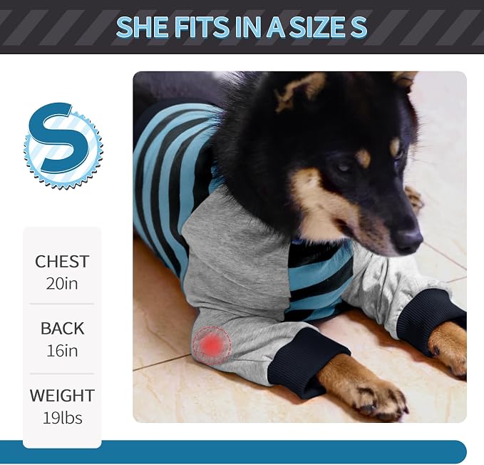 FUAMEY Dog Recovery Sleeve with Elbow Protector, Blue Stripes, 3XL | Stop Licking Joints, Comfortable, Soft Pads,Long Sleeve Suit, Protecting Front Leg Arm Wounds, Cover Skin Conditions