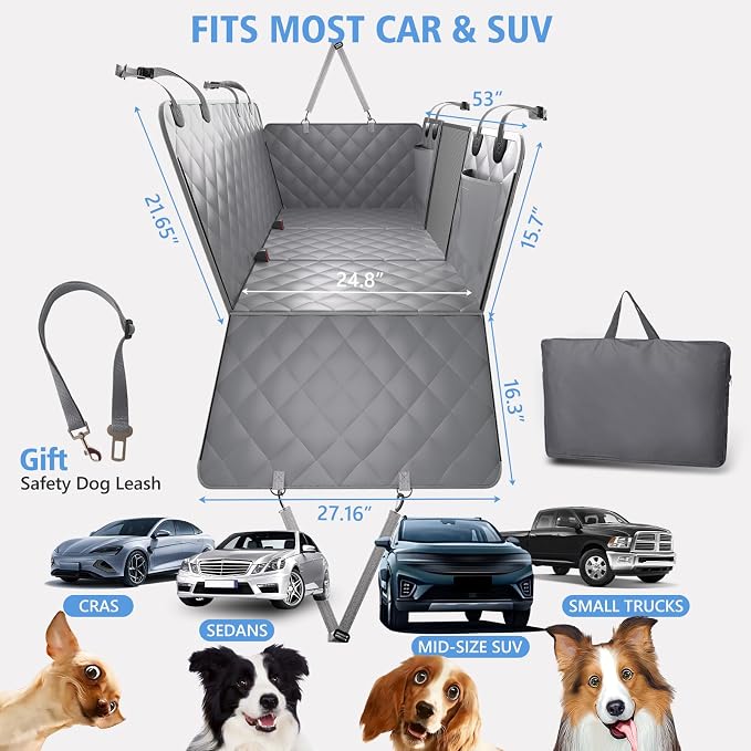 Btefd Back Seat Extender for Dogs, Hard Bottom Dog Hammock for Car & SUV | Dog Car Seat Cover Supports 420lbs, 45% More Space, Waterproof, Mesh Window, Scratch Resistant, Non-Slip, Easy Care