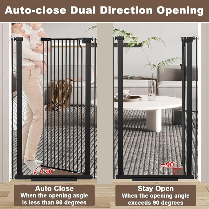 Fairy Baby 51.1" Extra Tall Pet Gate for Doorway 29.5"-40.5" Wide Dog Gate | Dog Barrier Indoor for Cat Doggie Puppy, No Jumping Over & No Climb Cat Gate, Auto-Close Metal Child Safety Proof Gate, Black