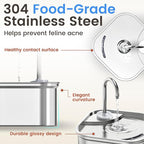 Cat Water Fountain Stainless Steel, 108oz/3.2L with 1 Filter | Auto Shut Off, Quiet Pump, Water Level Indicator, Dry-Run Protection, Large Square Pet Water Dispenser for Cats and Dogs