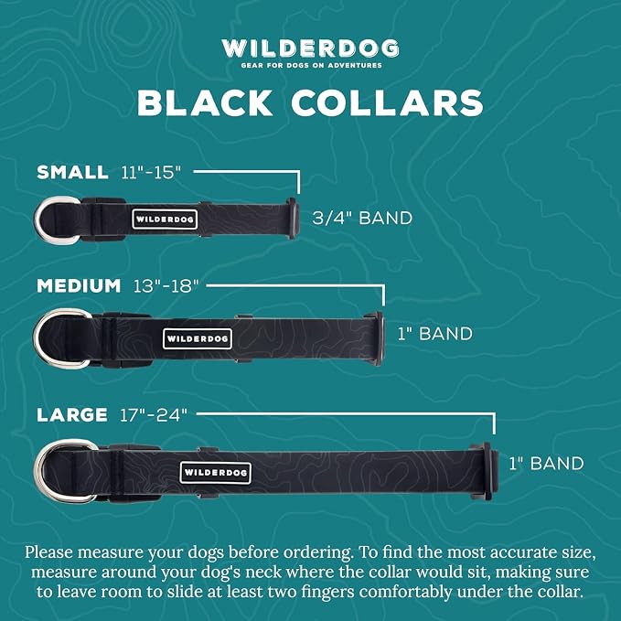 Wilderdog Waterproof Dog Collar - Repels Water & Dirt - Medium 13"-18" - Black