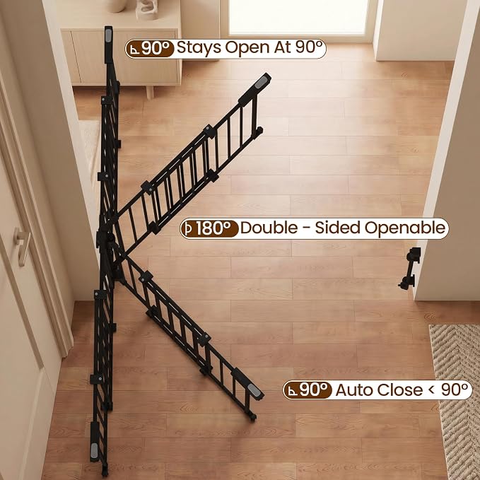 Mumeasy 30" Tall Baby Gate for Stairs, 36.2-55.1" Expandable Hardware Mounted (Drill Needed), Removable No Bottom Bar Dog Gate, Auto Close Wide Walk Thru Safety Gate for Doorways, Pets& Toddlers,Black