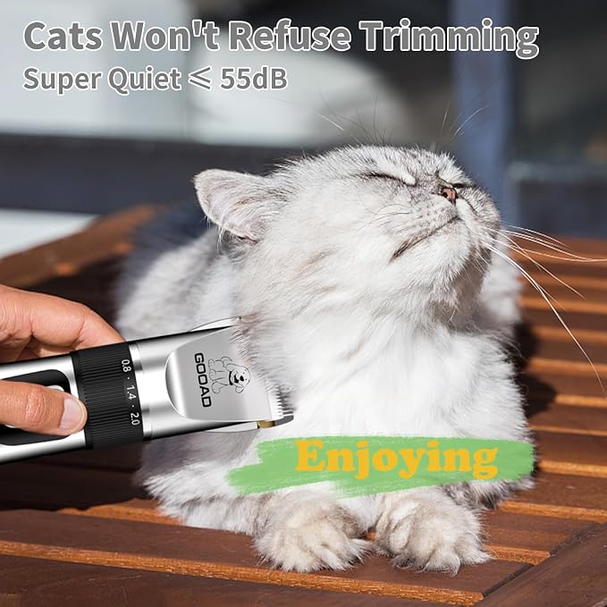 Professional Quiet Cat Clippers & Dog Grooming Kit | 250Min Cordless Pet Shaver,Low Noise Pet Hair Trimmer for Grooming,2in1 Wide & Narrow Blades,4 Combs,Scissors & Glove(Silver)