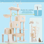 Hey-brother Cat Tree Tower with 3 Condos, Step Climbing Pathway MPJ081M | 74.8 Inches Scratching Post with 3 House, Hammock, Large Basket, Cozy Bed, Sisal Board, Toys for Big Indoor Cats, Beige