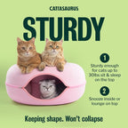 Peekaboo Cat Cave Donut for Multiple & Large Cats up to 30-45 lbs, 3-in-1 Self Warming Cat Bed, Tunnel & Scratcher for Indoor Cats, Washable & Detachable Small Dog Bed (Pink, Large)