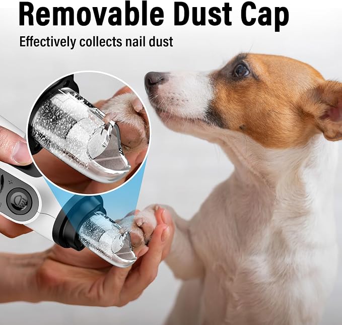 Casfuy Smart 6-Speed Dog Nail Grinder - 50% More Power Pet Nail Grinder with 2 LED Lights Quiet Rechargeable Electric Dog Nail Trimmers File Toenail Grinder for Large Medium Small Dogs & Cats (White)