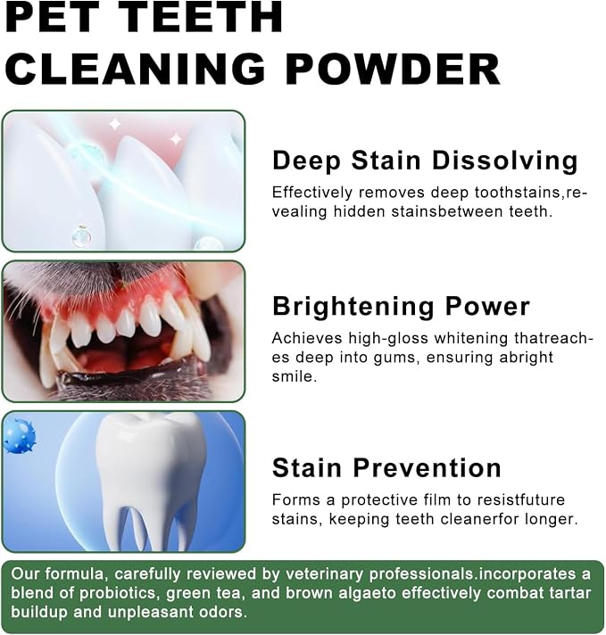 Pet Teeth Cleaning Powder, 6 oz, Dog Dental Care for Dogs & Cats Tooth Cleaning, Tartar Cleaning and Removal, Fighting Bad Breath, Oral Care, Breath Freshener