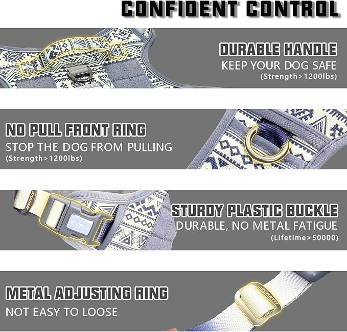 AUROTH Tactical Dog Harness for Large Dogs No Pull Adjustable Pet Harness Reflective K22 Working Training Easy Control Pet Vest Military Service Dog Harnesses