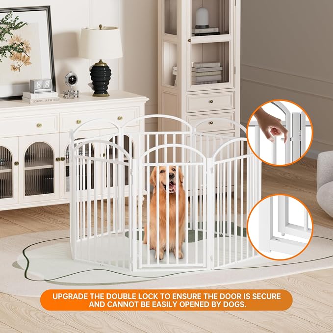 SNUOWU 8 Panels Full Matel Freestanding Dog Gates with Door, 192"Extra Wide 36"Tall Free Standing Dog Pet Gate for Indoor & Outdoor. Foldable Pet Fences for Doorways, House, Stairs, Porch, Deck, Yard