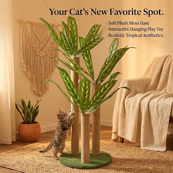 LEMONDA 31.5Inch Cat Scratching Post | Cat Scratcher Tree, Cat Scratching Posts,3 Scratching Poles,2 Interactive Dangling Balls, For Indoor Kitten & Adult Cats