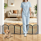 SNUOWU 16 Inch Full Metal Freestanding Short Dog Gate for Small Dogs, Foldable 6-Panel Pet Barrier, Expands Up to 72" Wide, Indoor Safety Fence for Doorway, Home & Stairs, Black